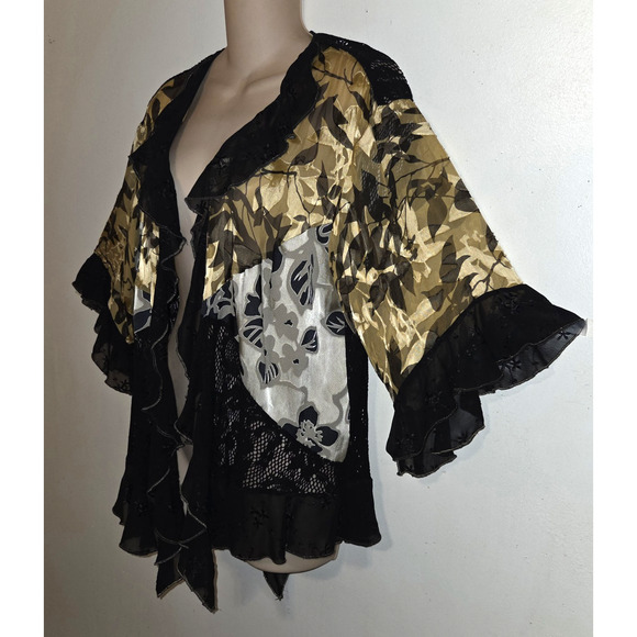 Vintage Spencer Alexis Kimono Sz L Silk Blend Boho Whimsigoth Fairy Lace Ruffles - Picture 2 of 16